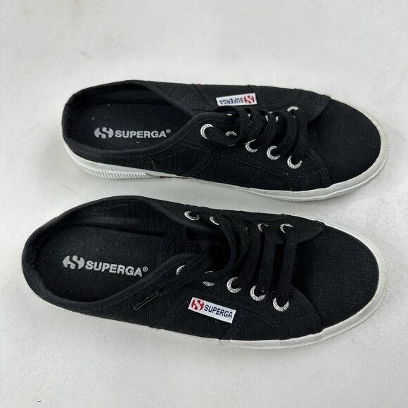 SUPERGA Black Canvas Slip On Mules Slide Sneakers Womens 7.5 Mens 6 Lace Up 2402 - Picture 6 of 12